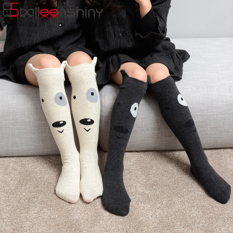 

BalleenShiny 3D Cartoon Knee High Kids Socks Children Fashion Cute Dog Panda Print Long Socks Soft Cotton Striped Bow Fur Socks