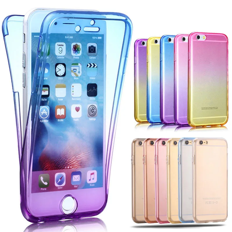 

360 Degree Gradient Color Full Body Front Back Soft Clear TPU Silicone Case Cover For iPhone 5 5S SE 6 6S 7 8 Plus X XS XR MAX