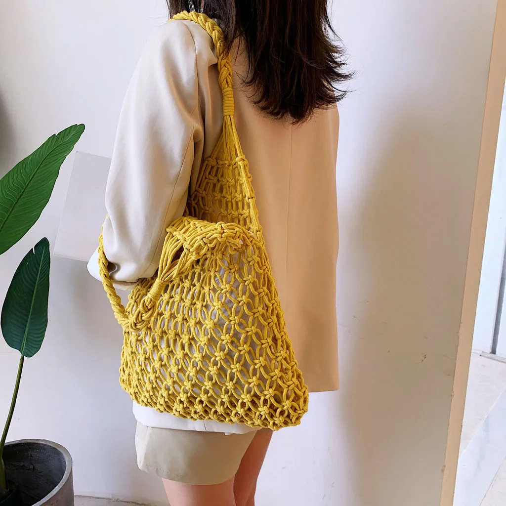 

Women's Bags 2019 Fashion Woven Shoulder Bag Solid Color Handbag Woven Bags Rattan Straw Bohemia Beach Bag sac main femme