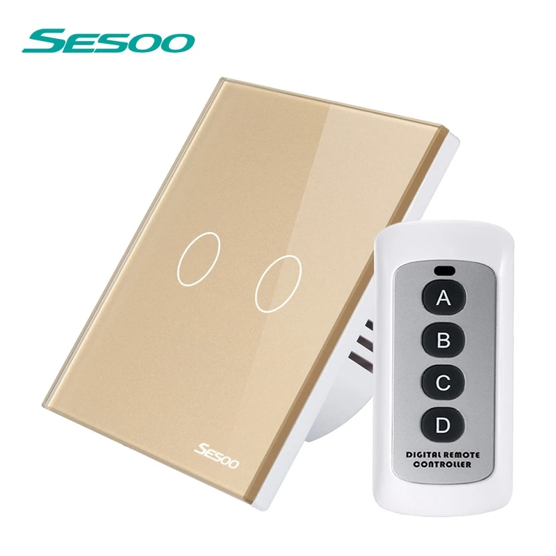 

SESOO Wireless Light Touch Switch 220V, 2 Gang 1 Way RF433 Remote Control Switch with Remote Controller SY3-02-RFL