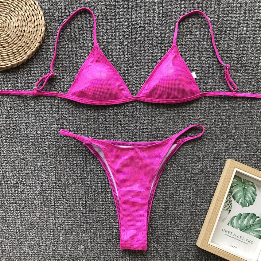 

Sexy Micro Shiny Micro thong bikini 2019 women string swimsuit High Leg cut swimwear female Two pieces Bikini set bathing suit