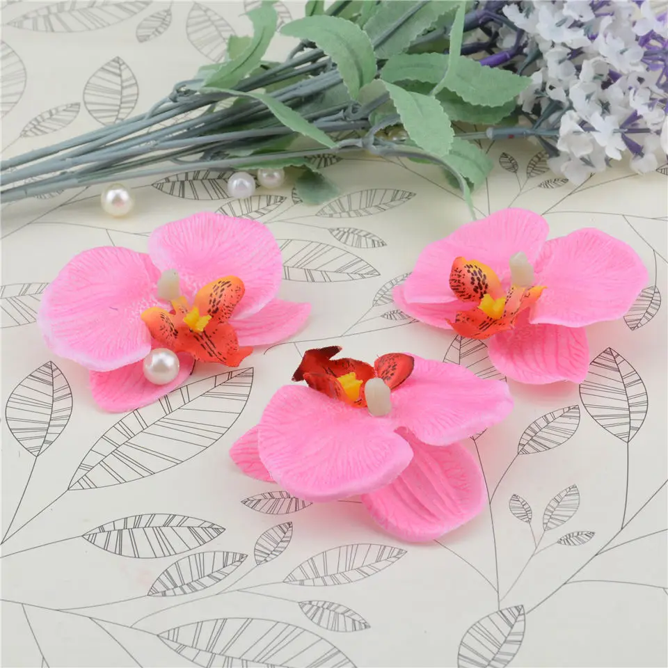 10 шт. шелковые бабочки орхидеи искусственные цветы на голову для свадьбы автомобиля украшения дома орчи Mariage Флорес цветы цимбидиума растения - Цвет: Розовый