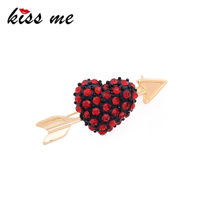 Женская Брошь с красным сердцем KISS ME популярная брошь из сплава кристаллами
