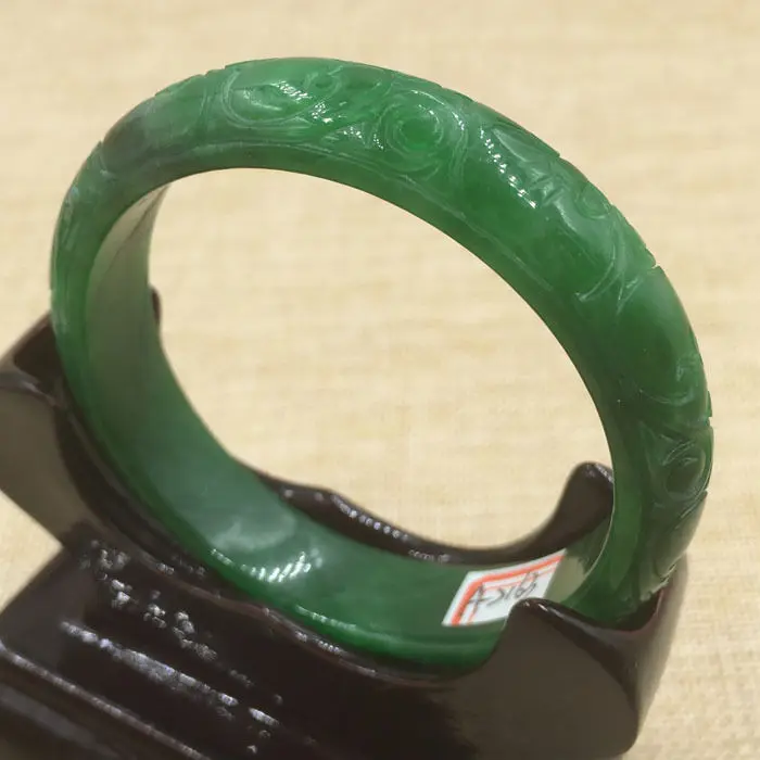 

A-2163 Chinese Hand-carved Green Jadeite stone Gems Bangle Bracelet 53mm