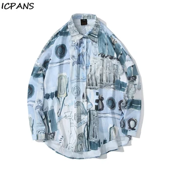 

ICPANS Hip Hop Shirt Men Long Sleeved Full Print Men's Shirts 2019 New Casual Shirts for Men Streewear Man Clothing
