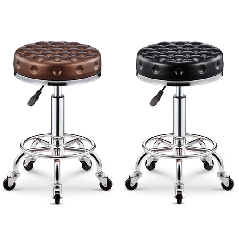 

Round PU Bar Chair Lift Beauty Chair Rotation Barber Chair with Safety Pneumatic Rod with 5 High Strength Nylon/ Iron Wheels