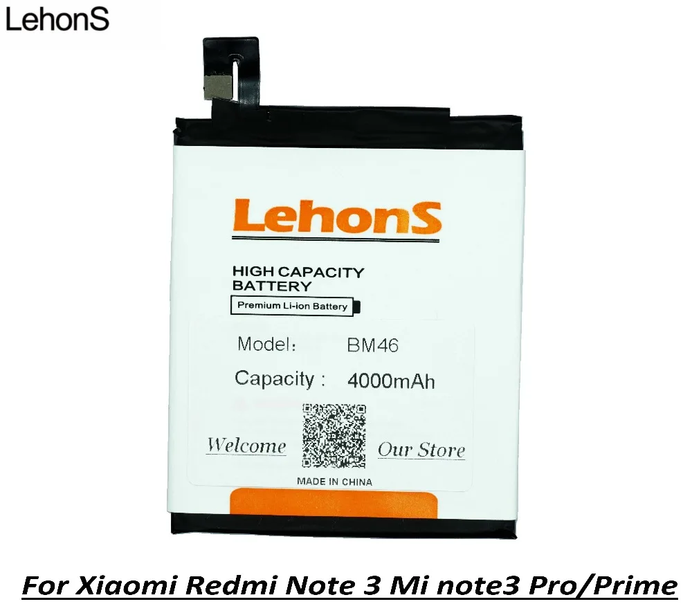 

LehonS 1x High Quality BM46 BM 46 Mobile Phone Battery For Xiaomi Redmi Note 3 Mi Note3 Pro 4000mAh / 15.4Wh Batteries 50g