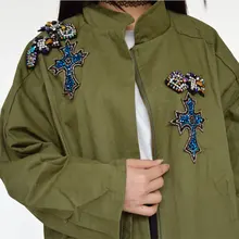 Элегантная верхняя одежда, осенняя длинная куртка с бисером, Весенняя женская повседневная куртка армейского зеленого цвета