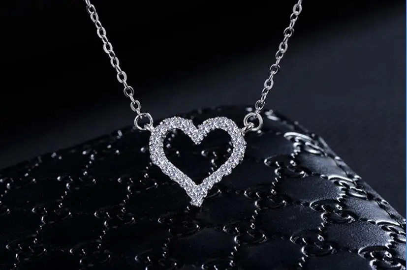 Anenjery 925 пробы серебряные ювелирные изделия Блестящий CZ циркония Любовь Сердце Форма кулон ожерелье для женщин Подарок Ожерелье bijoux S-N57