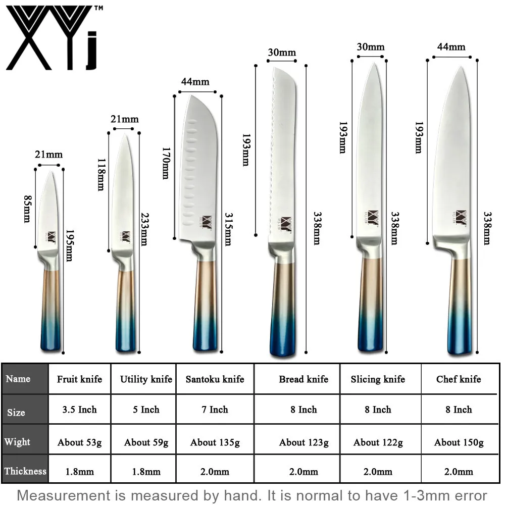 XYj набор кухонных ножей из нержавеющей стали градиентный интегрированный дизайн ручки Ножи Ножницы 8 ''нержавеющая сталь Держатель ножей точилка