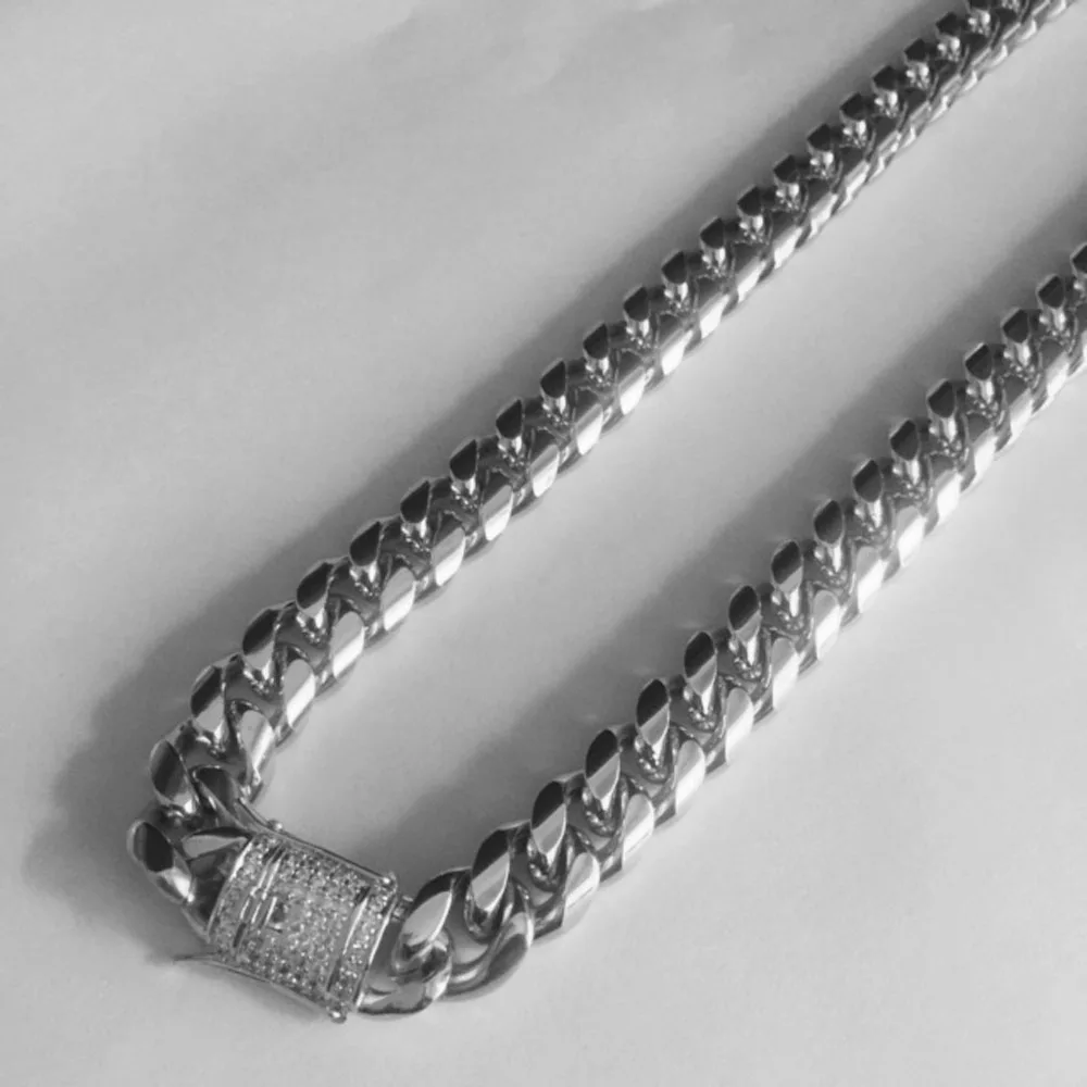 Online Hip hop 10 14mm hombres cubanan Miami cadena collar Acero inoxidable strass cierre helado oro plata Cadena de fundición collares