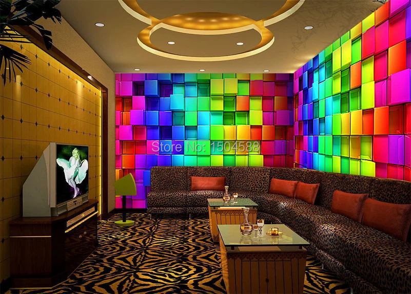 Papel de parede cubo estéreo 3d colorido,