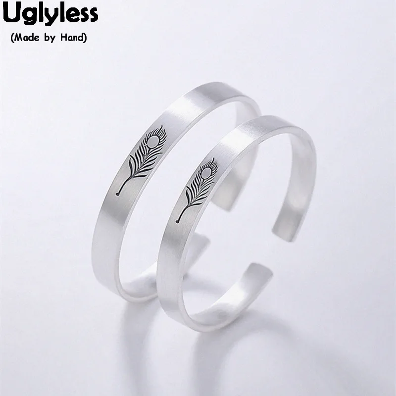 

Uglyless 100% Real 990 Pure Silver Handmade Phoenix Feather Bangles for Lovers Polished Open Bangles Ethnic Couples Fine Jewelry