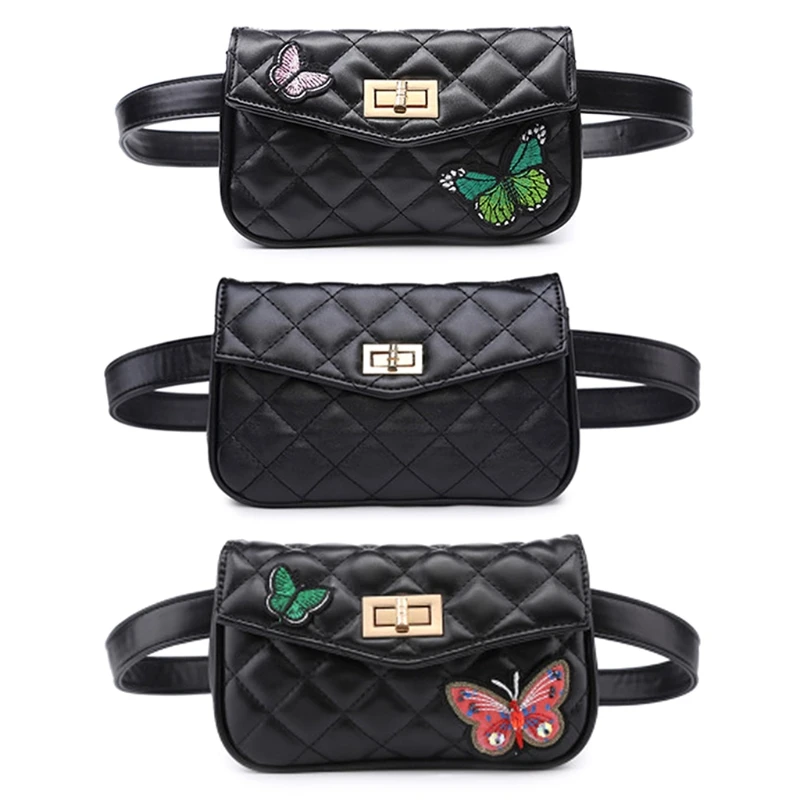 

Elegant Embroidery Fanny Pack Women Cute Waist Pouch Travel Phone Bag Purse Wallet Leather Waist Belt Bags New
