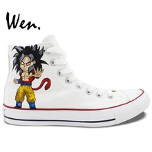 Wen Anime White Hand Painted Shoes Dragon Ball Men Women’s High Top Canvas Sneakers for Christmas Gifts