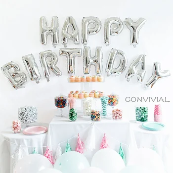 

13pcs/lot 16 inch Rose Gold Happy Birthday letter Foil balloons Adult Baby Birthday Party Decor Supplies Alphabet Air Banner 27