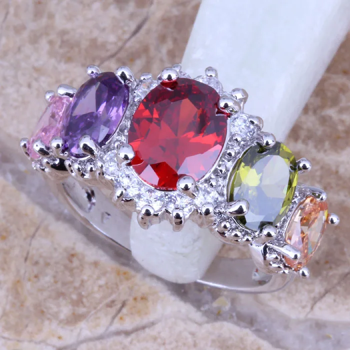 Reale Multicolor Viola Cubic Zirconia Argento Placcato Monili Delle Donne Ring Size 6 / 7 / 8 / 9 R0429