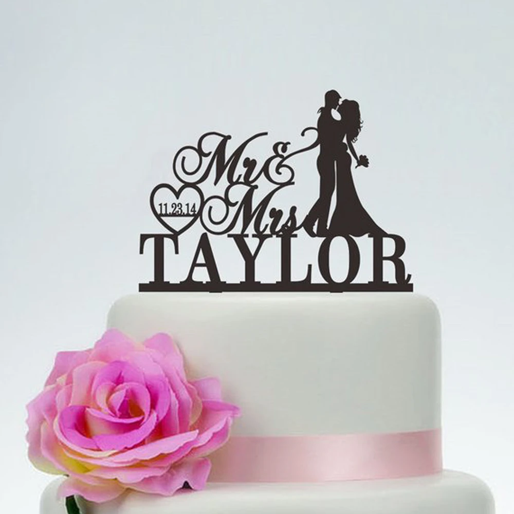 Wedding Cake Topper Mr And Mrs Cake Topper With Surname And Date Personalized Cake Topper Decorative Wedding Supplies Cake Decorating Supplies Aliexpress