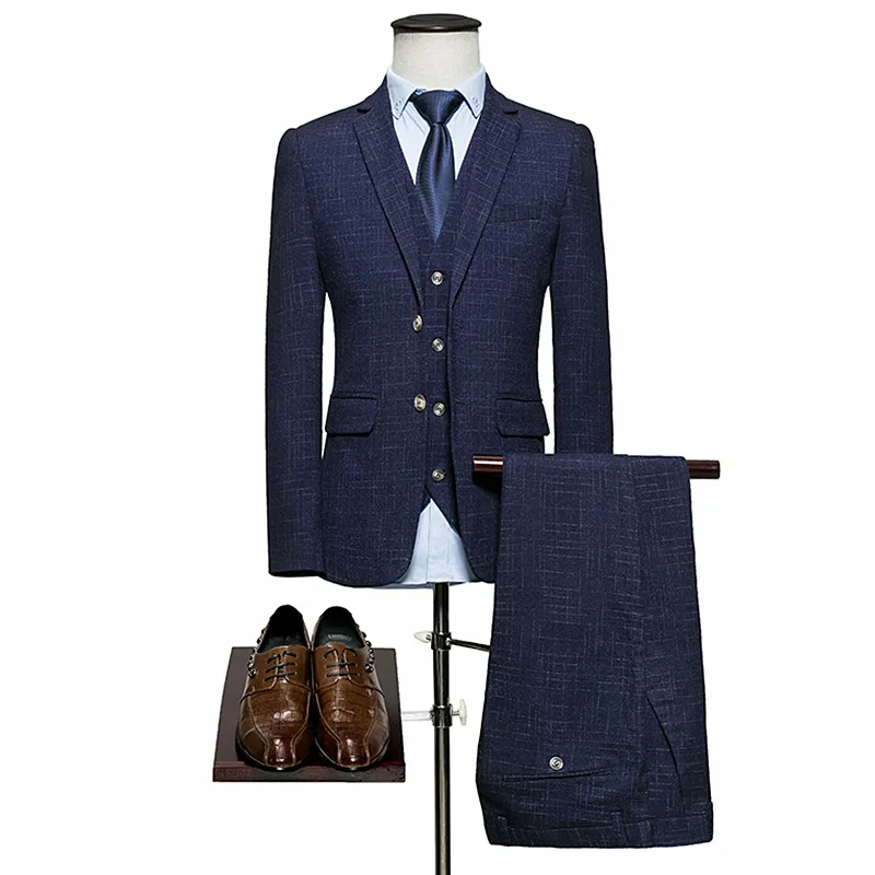 

Mens suit 3 piece set (blazer + vest + pants) high-end business British style printing luxury slim groom wedding Plus size M-6XL