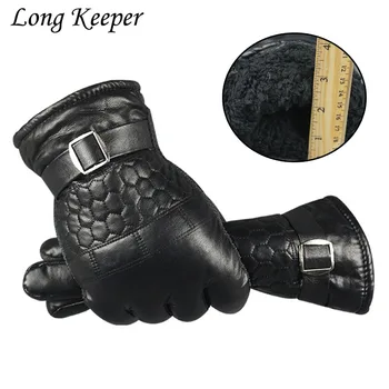 

2019 Trend men's pu leather gloves fashion winter brand designer guantes black full fingers driving sport mittens Luvas for men