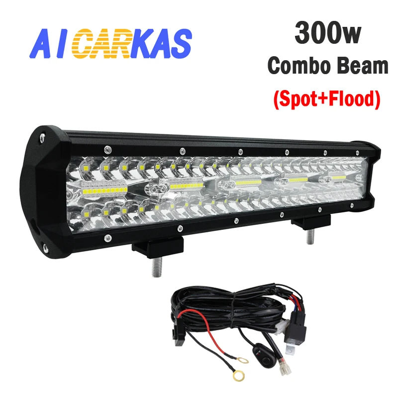 AICARKAS 12V24V 15 дюймов 300 Вт Светодиодный прожектор для работы водонепроницаемый светодиод противотуманный бар для автомобиля Niva 4x4 Barra светодиодный внедорожный