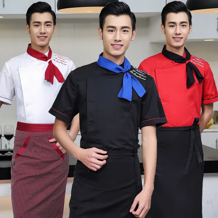 

Hotel Housewife Cooking Uniform Restaurant Food Services Cake Shop Chef Jacket Short Sleeve Chef Uniform Work with Scarf