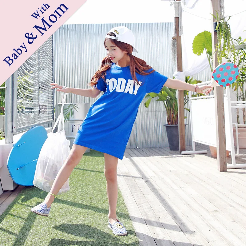 Брендовое платье для девочек в Корейском стиле, детское Хлопковое платье, модная Повседневная рубашка с надписью для мамы и дочки, Детская футболка, платье, одежда,#5160