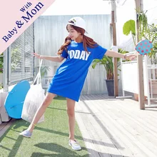 Брендовое платье для девочек в Корейском стиле, детское Хлопковое платье, модная Повседневная рубашка с надписью для мамы и дочки, Детская футболка, платье, одежда,#5160