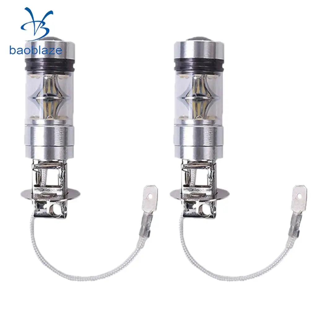 2pcs H3 8000K 100W High Power LED Foglights Daytime Running Bulbs Ice Blue