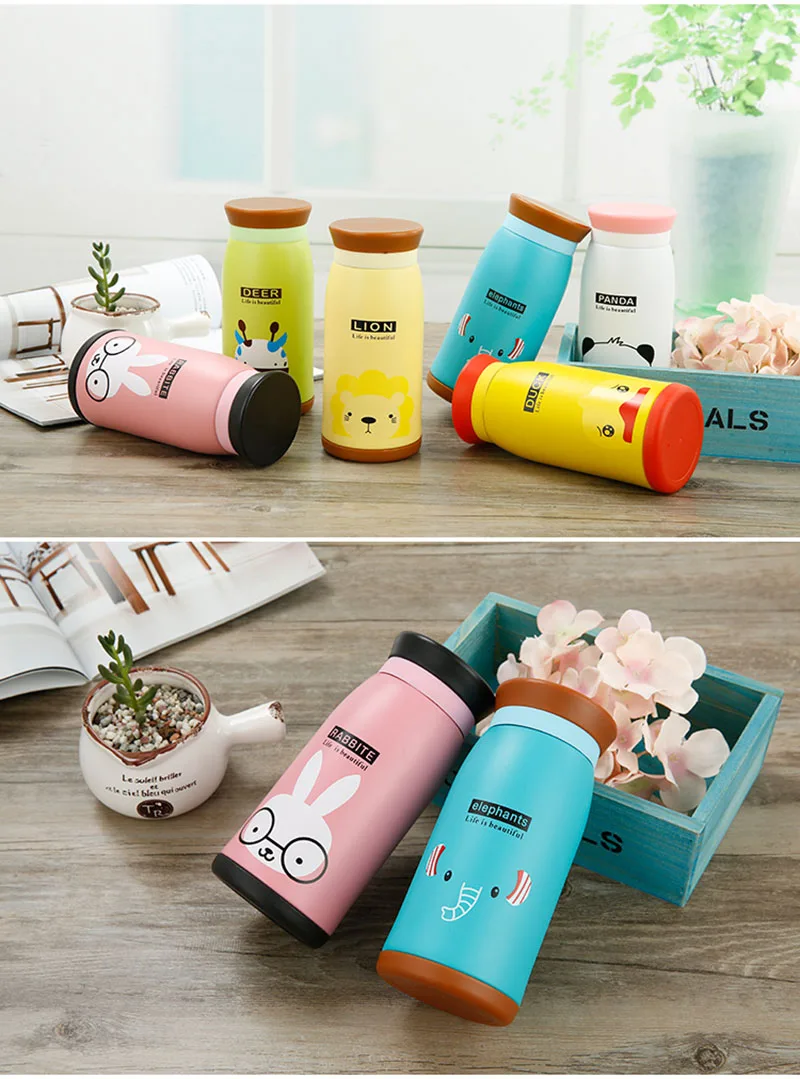 Baby Insulated Cup Vacuum Flask Children Thermos Drink Water Bottle Stainless Steel Animal Printing Portable Learning Cup BB5066 (1)