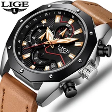 LIGE Mens Watches New Fashion Chronograph Military Sport Watch Mens Casual Leather Waterproof Quartz Watch Relogio Masculino LIGE Mens Watches New Fashion Chronograph Military Sport Watch Mens Casual Leather Waterproof Quartz Watch Relogio Masculino