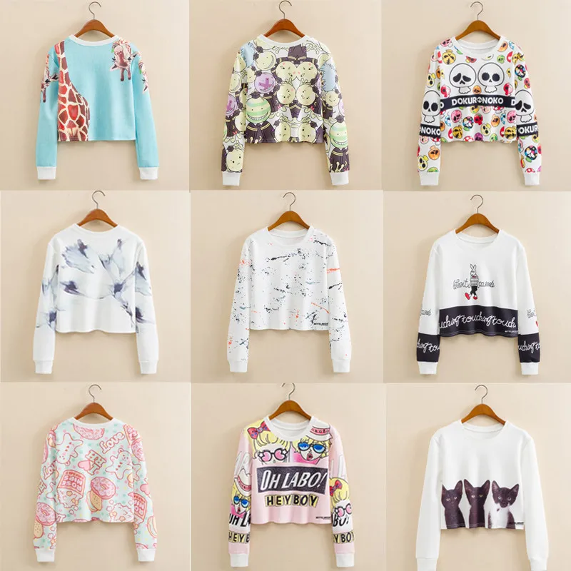Harajuku Crop женские толстовки худи Kawaii осень зима пуловер Женский укороченный с