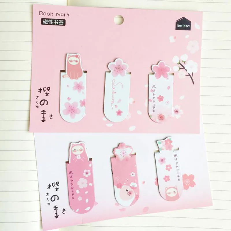 

3 Pcs/pack Sweet Romantic Sakura Cat Magnetic Bookmarks Book Marker of Page Paper Clip Students Stationery School Supplies