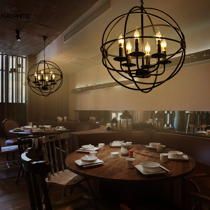  Modern Industrial LED Chandelier Lighting Metal Globe Hanging lampadari lamp Vintage Ball Cage deco - 32891057257