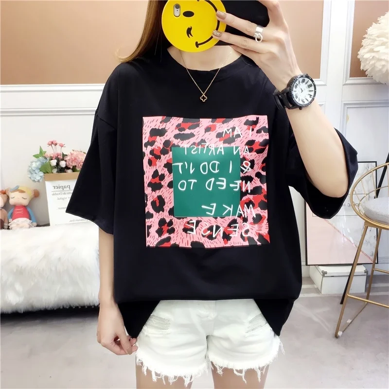

Women's T-shirt Loose Short Sleeve Printed T-shirt Female Cotton Large Size Top Blusas Summer 2019