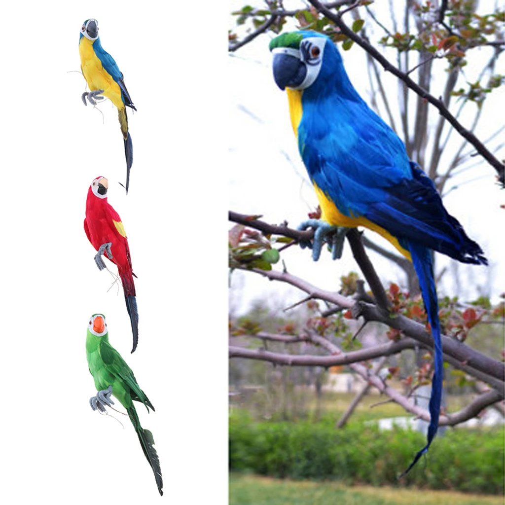 45cm Artificial Parrot Bird Realistic Home Decor Budgie Taxidermy 3 Colors
