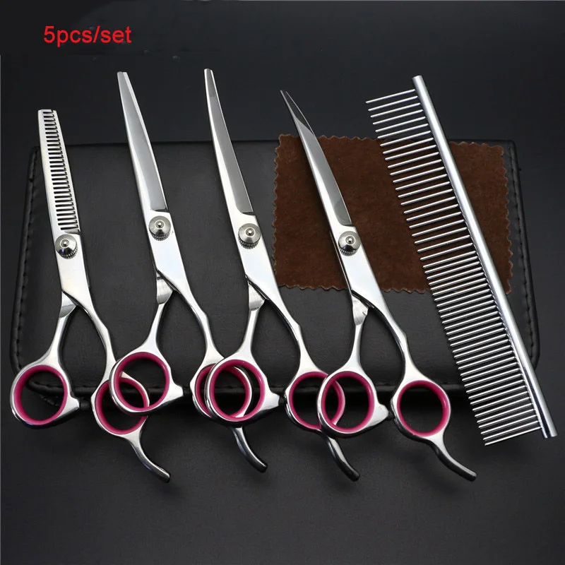 pawstrip 7 inch Professional Pet Scissors Dog Grooming Scissors Set Kit Dog Shears Hair Cutting Thinning Curved Scissors For Dog