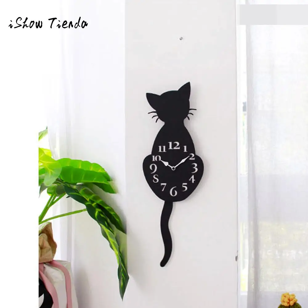 

Creative Cartoon Cute Cat Wall Clock Home Decor Watch Way Tail Move Silence Home Kitchen Office Cafe Decoration Art Large Watch