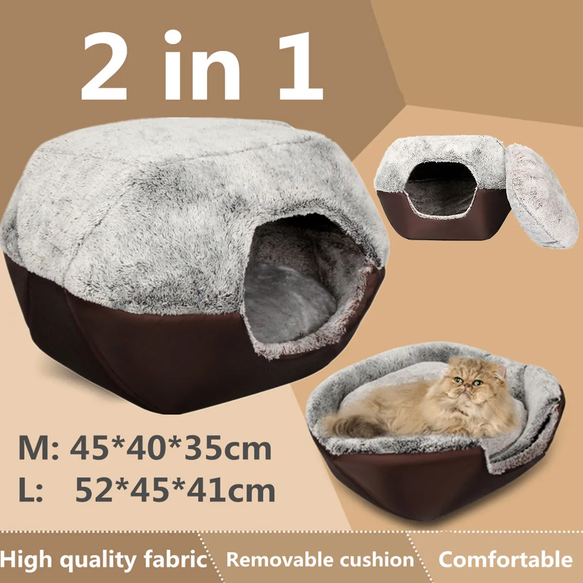 

2 In 1 Warm Winter Cat Dog Bed M/L Washable Soft Nest House Animal Puppy Cave Sleeping Mat Pad Nest Kennel Foldable Pet Supplies