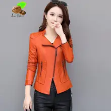New Women Vintage Short Sheepskin Coat Turn-down Collar Slim Leather Jackets Lady's All-Wild Retro Plus Size Black Green Jacket