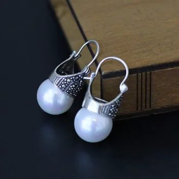 

Bilincolor vintage 925 sterling silver with white pearl earring for women bridal wedding