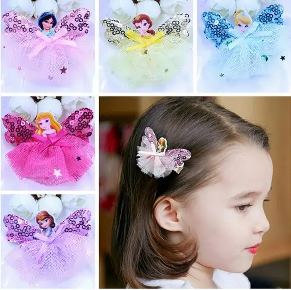 New Children Hair Ornaments Acrylic Exquisite Cartoon Frozen Queen Princess Lace Hairpin Girls Headdress Baby Hair Clips