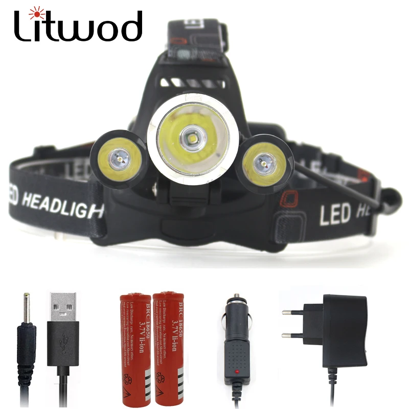 Goedkoop Litwod Z20 9000LM LED Koplamp Hoofd Lamp XM T6 verlichting Light Zaklamp Fakkel Lantaarn Vissen 18650 batterij Oplader