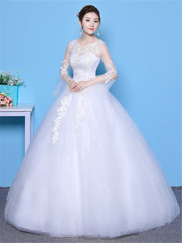 Это YiiYa свадебное платье с О-образным вырезом и расклешенными рукавами белое свадебное платье es размера плюс Элегантное Длинное платье в пол XXN214