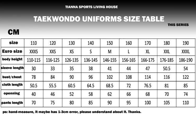SIZE TABLE 