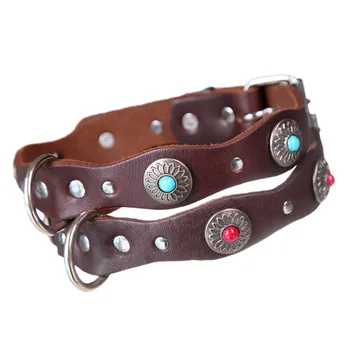 

1PCS Dog Collar Necklace Adjustable Comfortable Lovely Paw Studded Genuine Leather Dog Collar Puppy Dog Cat Pendants Supplies