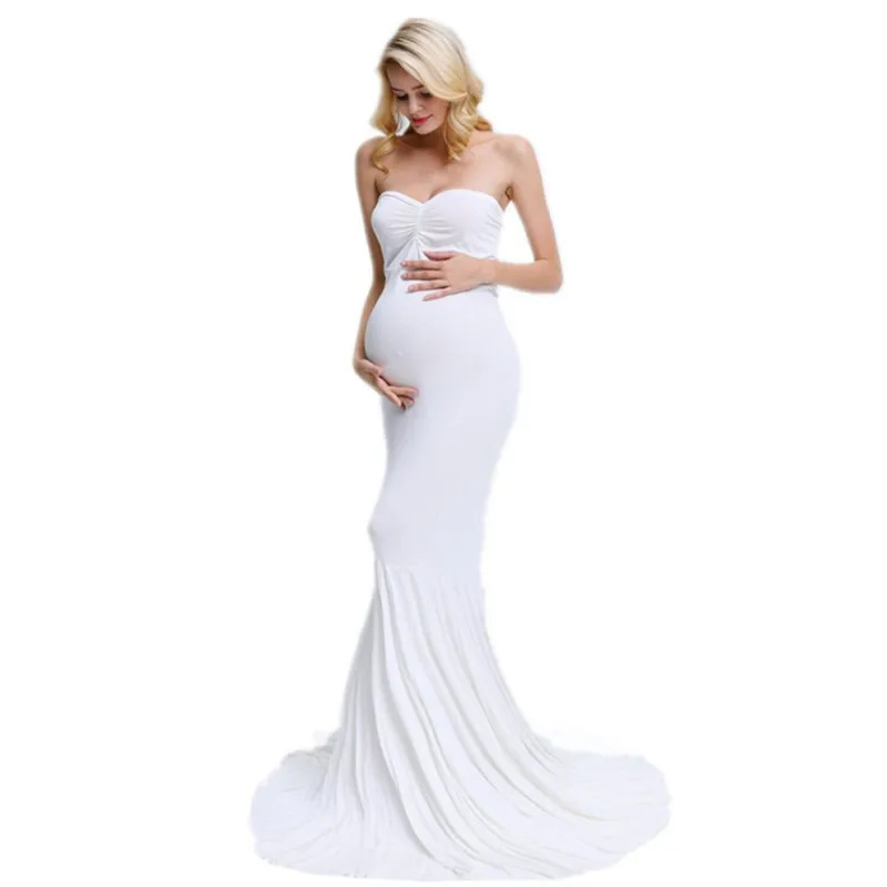 maternity gown for photo shoot pregnancy dresses shooting off shoulder long mermaid pregnant photography robe photoshoot props - Цвет: Белый