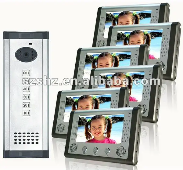 

Saful Practical 7" handsfree video door phone apartment building intercom system with unlock function 6 users good quality