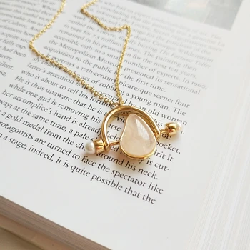 

925 Sterling Silver Natural Gemstone Drop Pendant Necklace Gold Chain Teardrop Pink Rose Quartz Semi-precious Stone Necklace