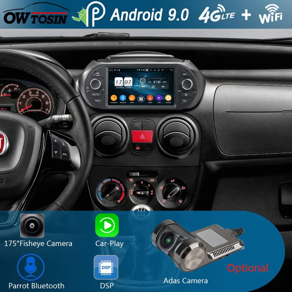 Excellent 7"IPS 8Core 4G RAM 64G ROM Android 9.0 Car DVD Radio GPS For Fiat Fiorino Qubo Citroen Nemo Peugeot Bipper 2008-2015 DSP CarPlay 1